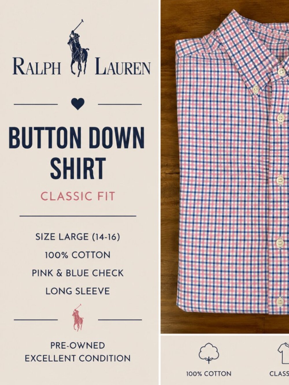 Ralph Lauren Polo Boys Classic Fit Plaid Button Down Shirt Size Large 14-16